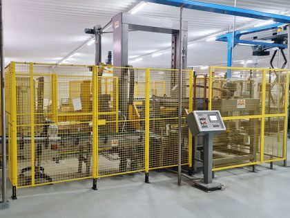 Paletizador TMG Strio 2S1 usado para embalajes wrap-bandeja-film hasta 14.000 bph. 800x1200, PLC Siemens y HMI S7-300. Revisado o vendido visto y aprobado